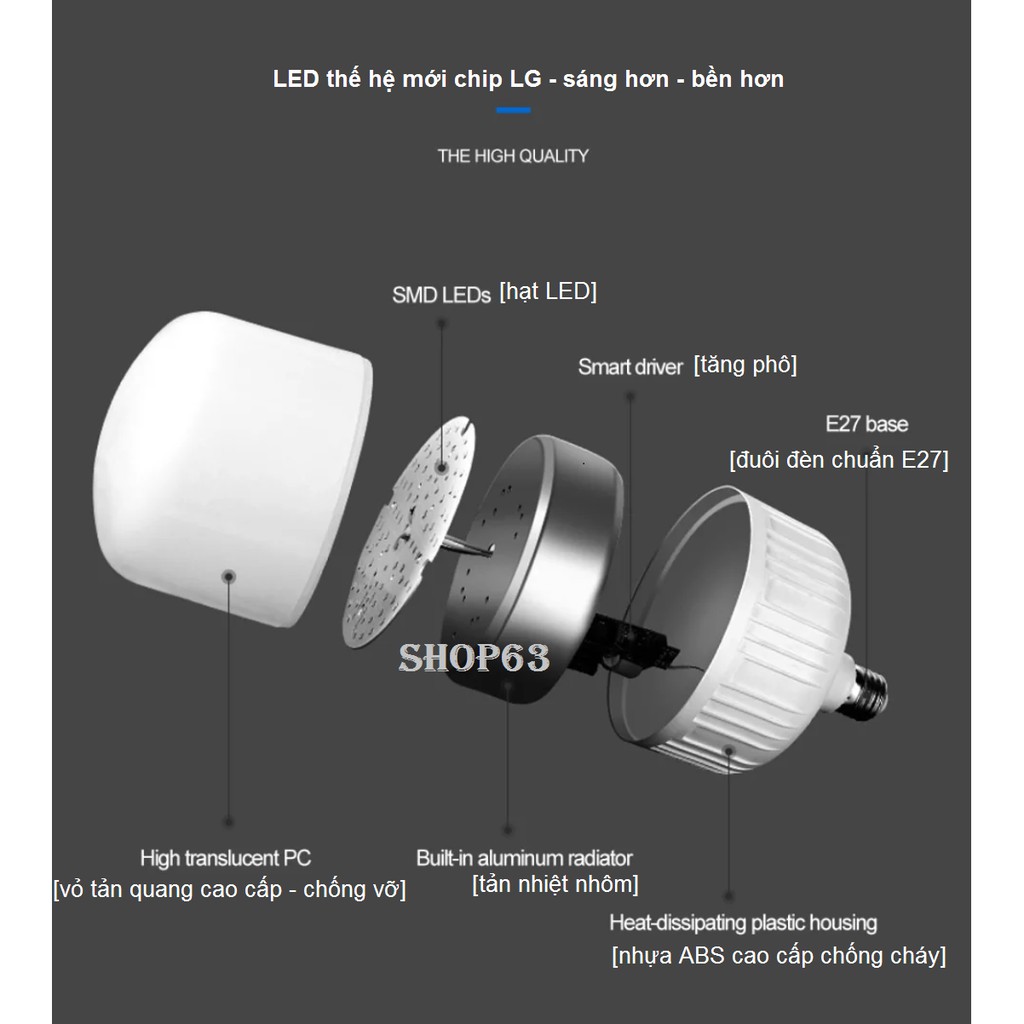 Combo 2 bóng đèn trụ tròn khổng lồ 50W - ánh sáng trắng (bóng cực lớn - đường kính 13.5cm - bảo hành 1 năm) | BigBuy360 - bigbuy360.vn