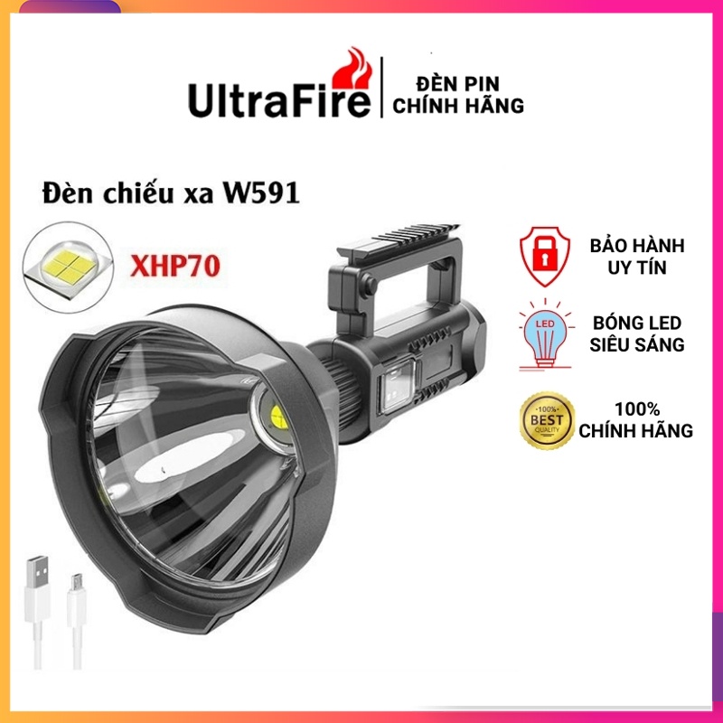 Đèn pin công trường ⭐ Đèn pin cầm tay W591 siêu sáng ⭐ chiếu xa trên 500m, có chân đế chống nước - Bảo hành 12 tháng