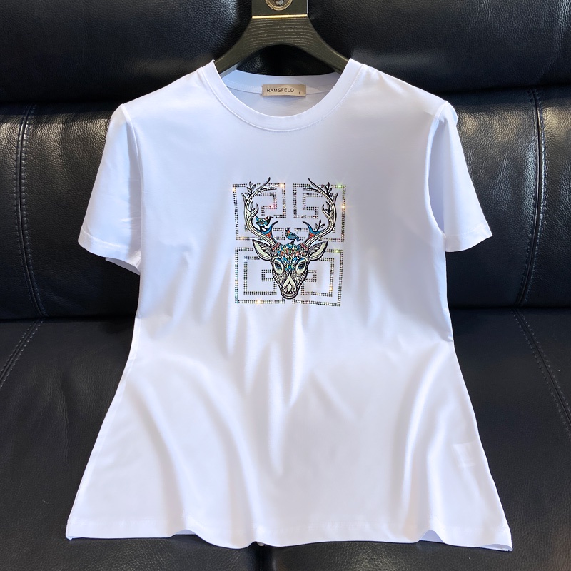 Áo Thun cotton Lụa Lạnh Tay Ngắn Cổ Tròn In Hình Hươu Đính Đá Thời Trang Âu Mỹ Mùa Hè 2021 Cho Cặp Đôi