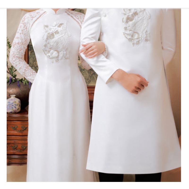 áo dài nam nữ đính pk ở ngực