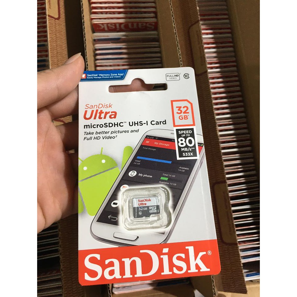 Thẻ nhớ Micro HC Kingston Sandisk Ultra 32gb tốc độ 100Mb/s bảo hành chính hãng