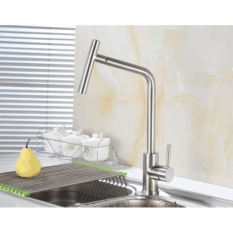 Vòi rửa chén nóng lạnh HVMMA đầu xoay 4 phía SUS304 + Kèm đôi dây cấp nước