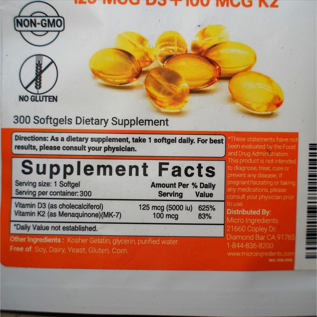 Thực Phẩm Bổ Sung Micro Ingredients Vitamin D3 + K2 300 Viên 