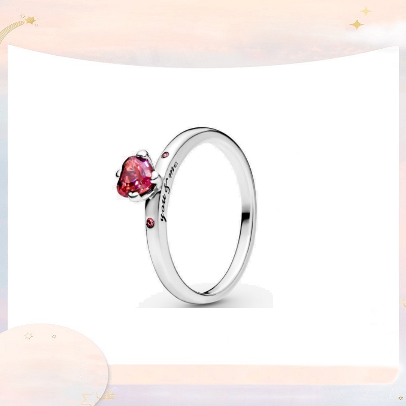 PANDORA Nhẫn Bạc 925s Mặt Trái Tim Đỏ Lấp Lánh