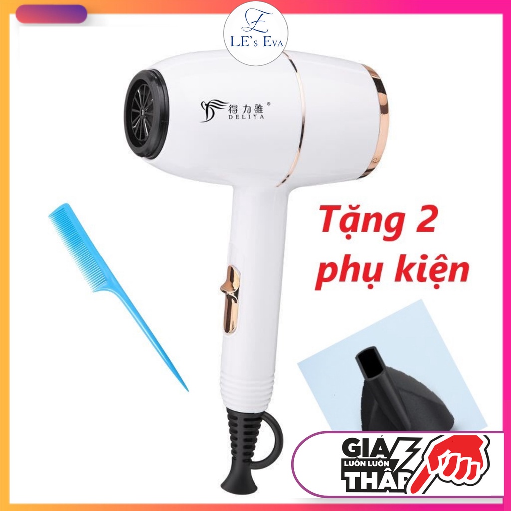 Máy sấy tóc gia đình Deliya 8016 công suất cao kiểu dáng đẹp màu trắng và đỏ búa mini, tặng kèm bộ phụ kiện 2 chi tiết