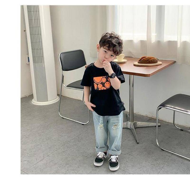 Áo Thun Cotton Mỏng Tay Ngắn In Hình Mặt Cười Thời Trang Xuân Hè Cho Bé Trai