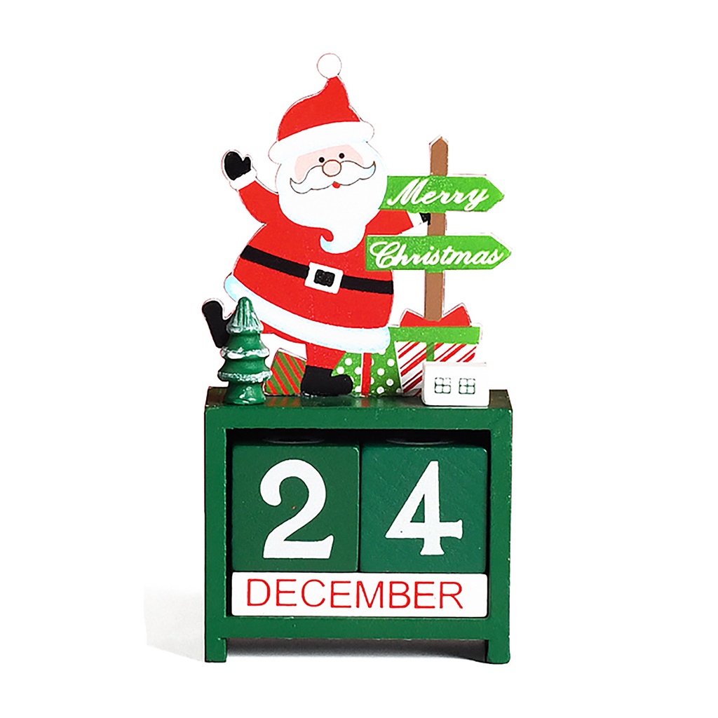 Hộp lịch bằng gỗ màu đỏ/trắng/xanh lá có thể thay thế ngày và tháng phong cách cổ điển cho giáng sinh/năm mới