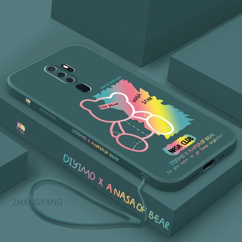Ốp Điện Thoại silicone TPU Thẳng Họa Tiết Gấu Kèm Dây Đeo Cho oppo a9 2020 a5 2020