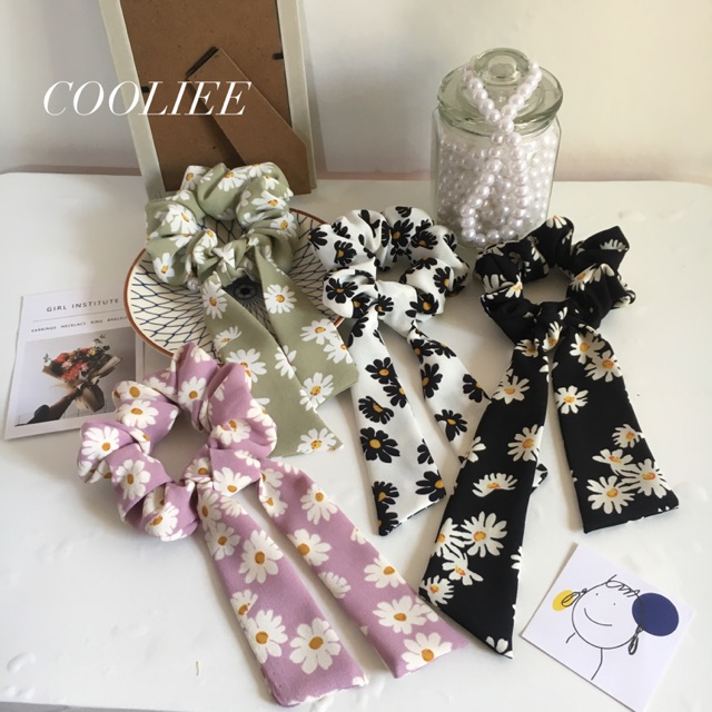 Cột tóc vải scrunchies nơ dài chiffon