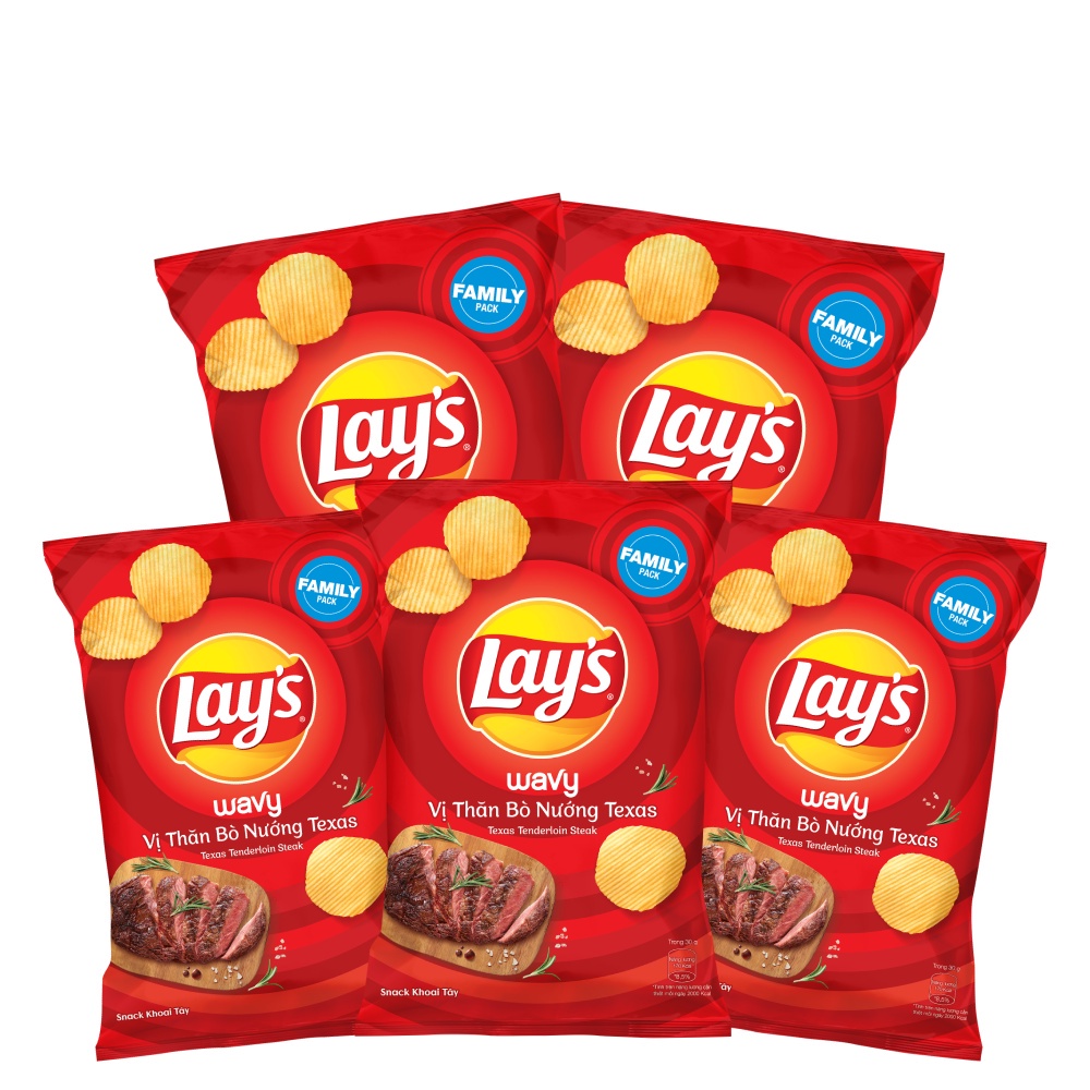 Combo 5 Snack Khoai Tây Lay's vị Thăn Bò Nướng Texas gói 150g