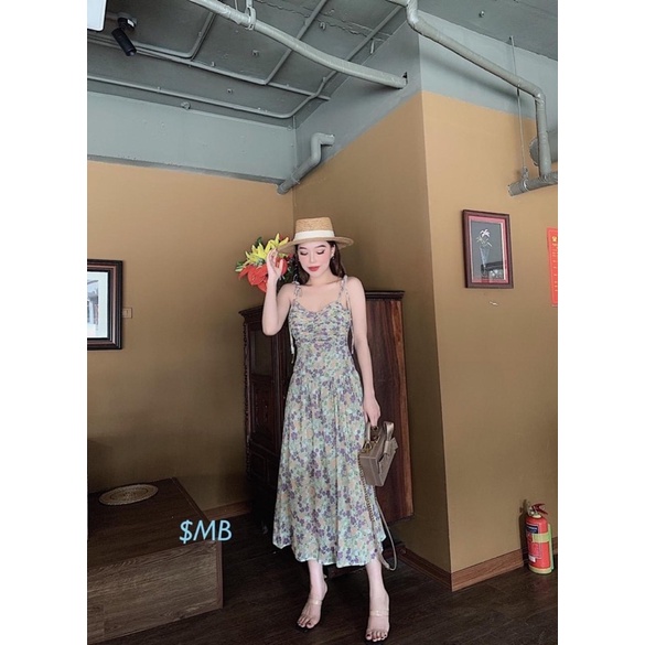 Váy voan 2 dây hoa nhí