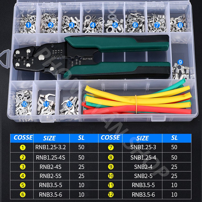 Bộ dụng cụ Kìm Bấm + 340 đầu Cosse các lại + Ống co nhiệt