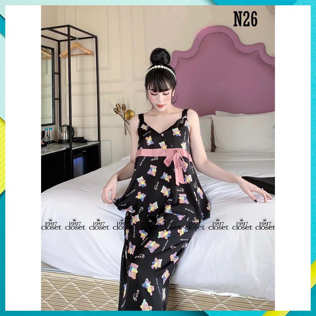 Set bộ mặc nhà lụa latin lửng phối nơ siêu xinh mát N26 - 1997Closet đồ bận đi ngủ