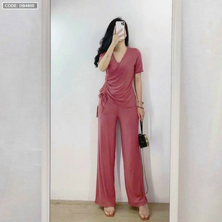 Đồ bộ thun Nữ quần dài ống suông rộng..áo đắp chéo rút dây
