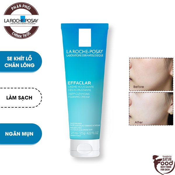 Sữa Rửa Mặt Tạo Bọt &amp; Se Khít Lỗ Chân Lông La Roche Posay Effaclar Deep Cleansing Foaming Cream 125ml