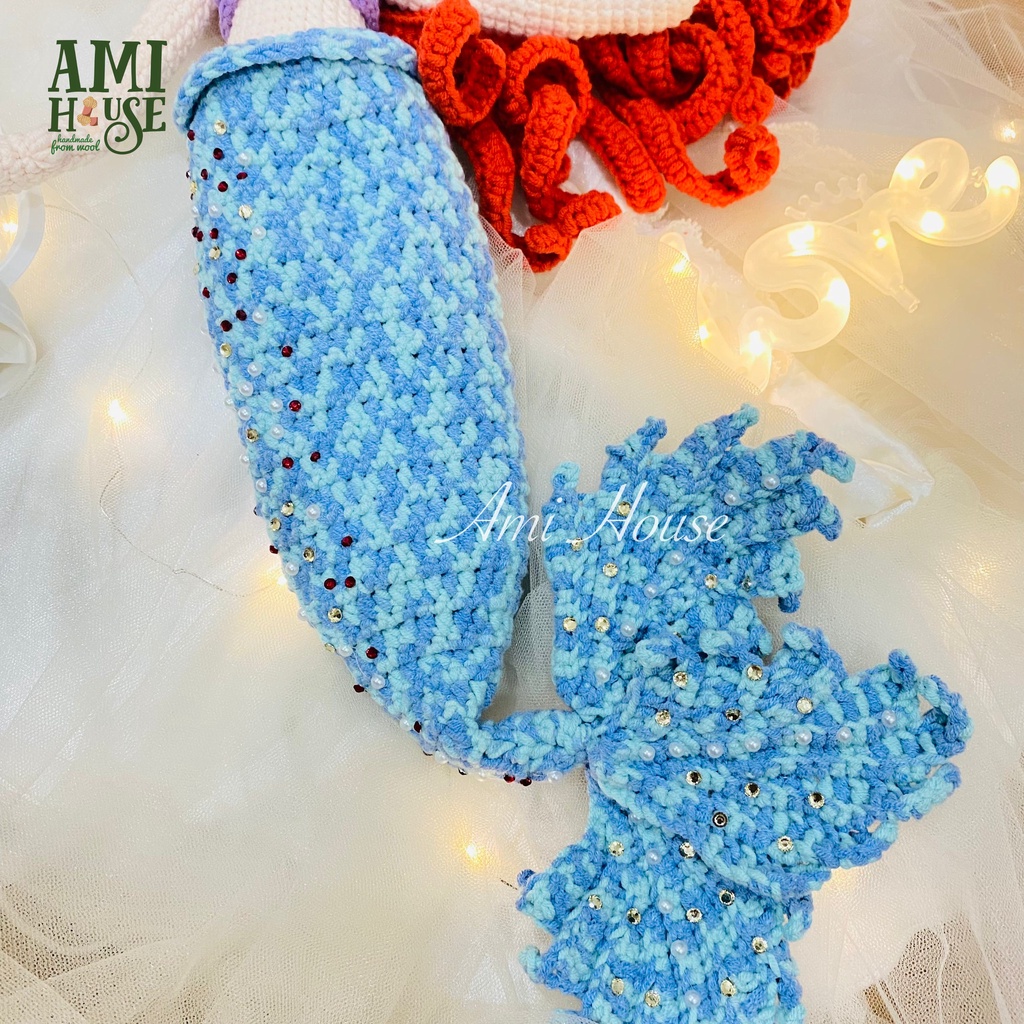 Combo Búp bê Tiên cá kèm phụ kiện dễ thương, Búp bê bằng len Handmade, 100% sợi cotton siêu bền - Ami House