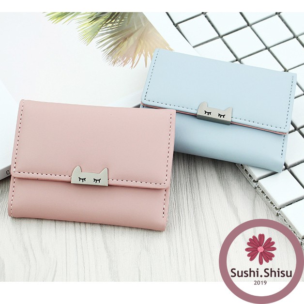 Ví nữ ngắn chất liệu da PU Quảng Châu khoá hình mèo dễ thương SS15