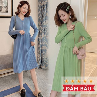 [XẢ HÀNG ] Đầm bầu thu đông chất len tăm ấm áp - thanh lịch - trẻ trung 2020