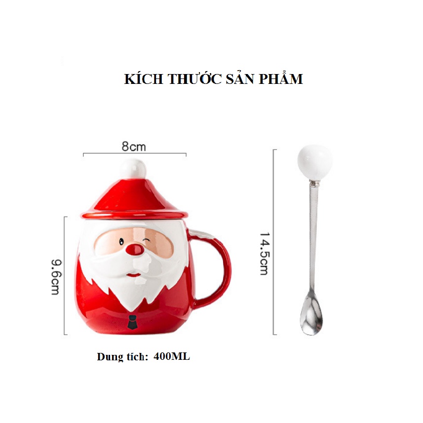 Ly sứ giáng sinh kèm muỗng inox, nắp sứ