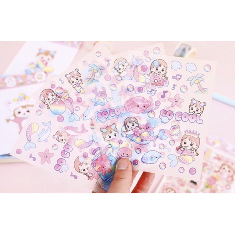 1 TẤM STICKER HÌNH DÁN CÓ NHŨ KIM TUYẾN, trang trí hình cute dễ thương, washi, bullet journal