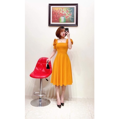 Đầm Tiểu Thư Xoè Tay Bồng Cổ Vuông