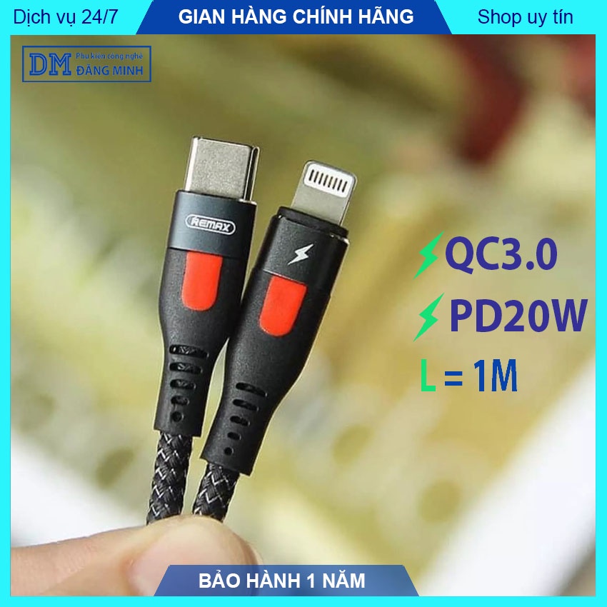 Dây sạc nhanh IP20w Remax 188i cáp type c to sạc 50% pin chỉ 30 phút phù hợp 8 Plus đến 13 Pro