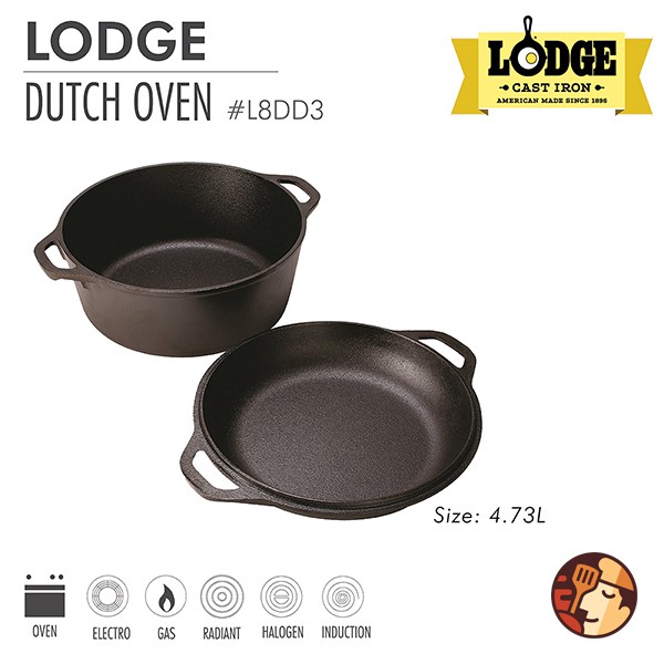 Bộ nồi và chảo gang Lodge 26 cm chống dính tự nhiên, dùng được cho mọi loại bếp và cả lò nướng