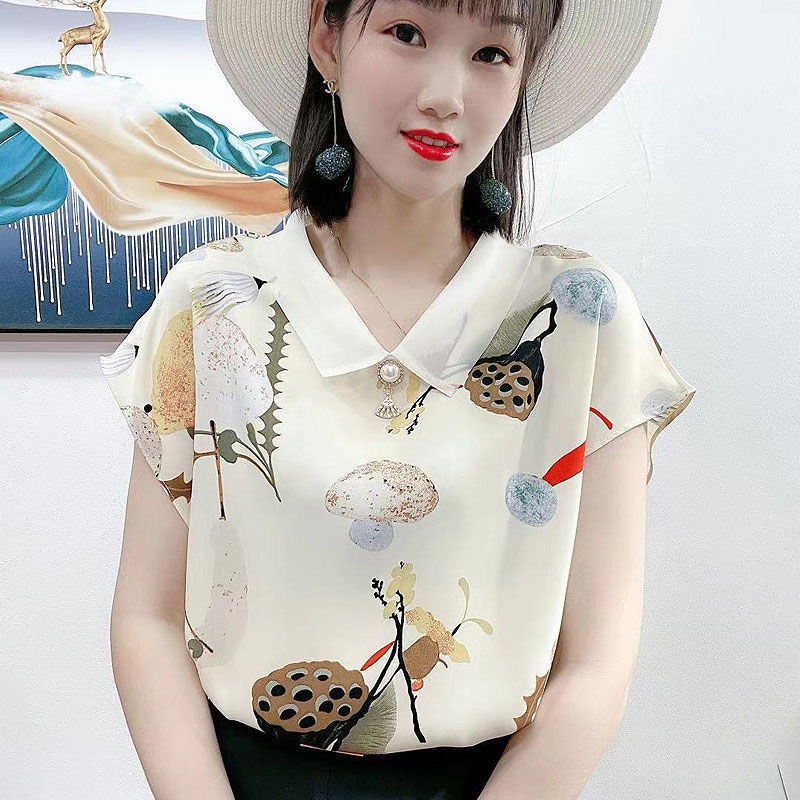Áo Thun Lụa satin Mềm Mại Cao Cấp Tay Ngắn Dáng Rộng Cổ Búp Bê Phong Cách Phương Tây Thời Trang Mùa Hè Dành Cho Nữ 2021
