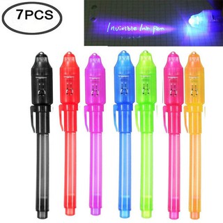 7 Pcs UV Light Pen Set Invisible Ink Pen Kids Spy Toy Pen with Built-in UV Light