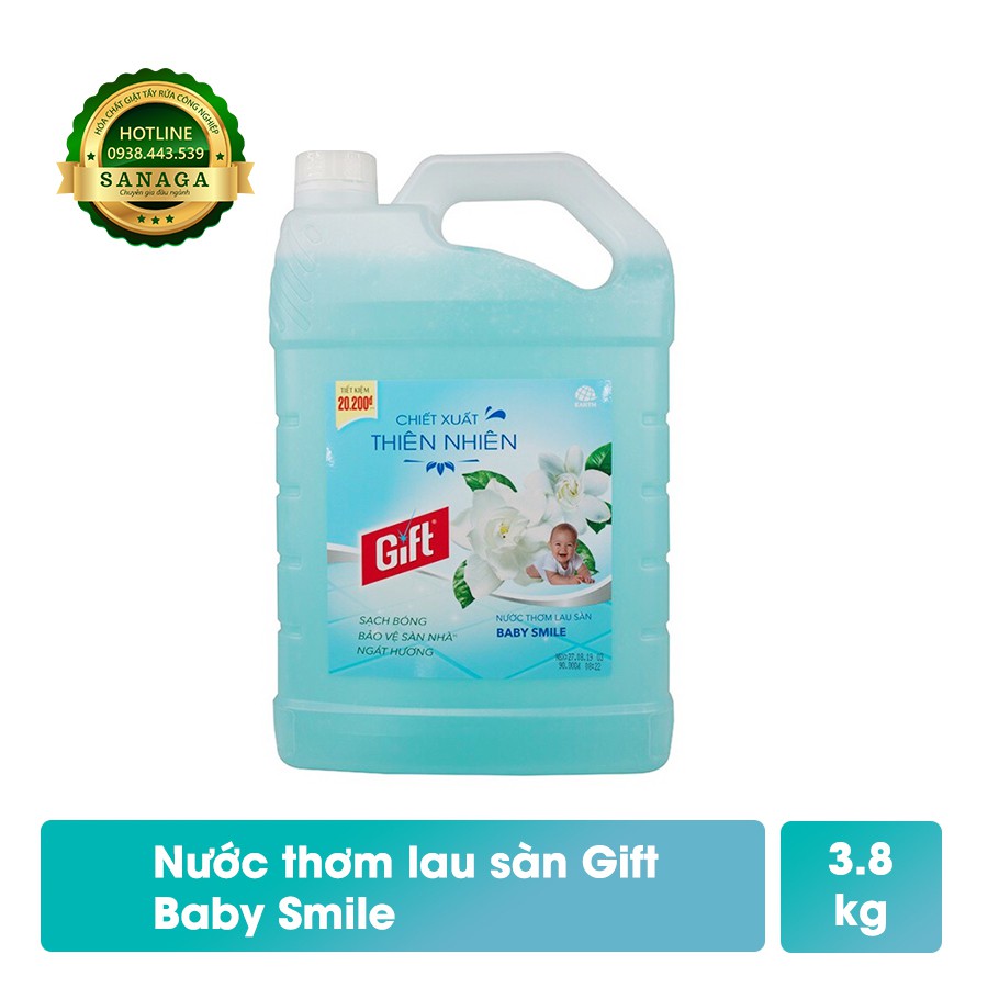 Nước Lau Sàn 💕HÀNG CHÍNH HÃNG💕 Nước lau nhà GIFT can 3Kg8 - Hương Baby Smile | Sanaga