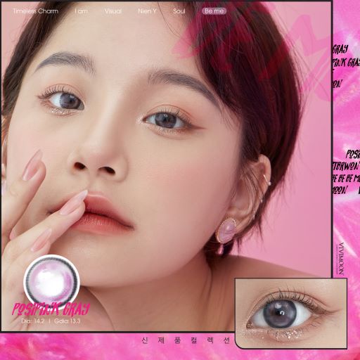 Kính áp tròng VIVIMOON cận màu xám hồng cho mắt thở Posi Pink Gray