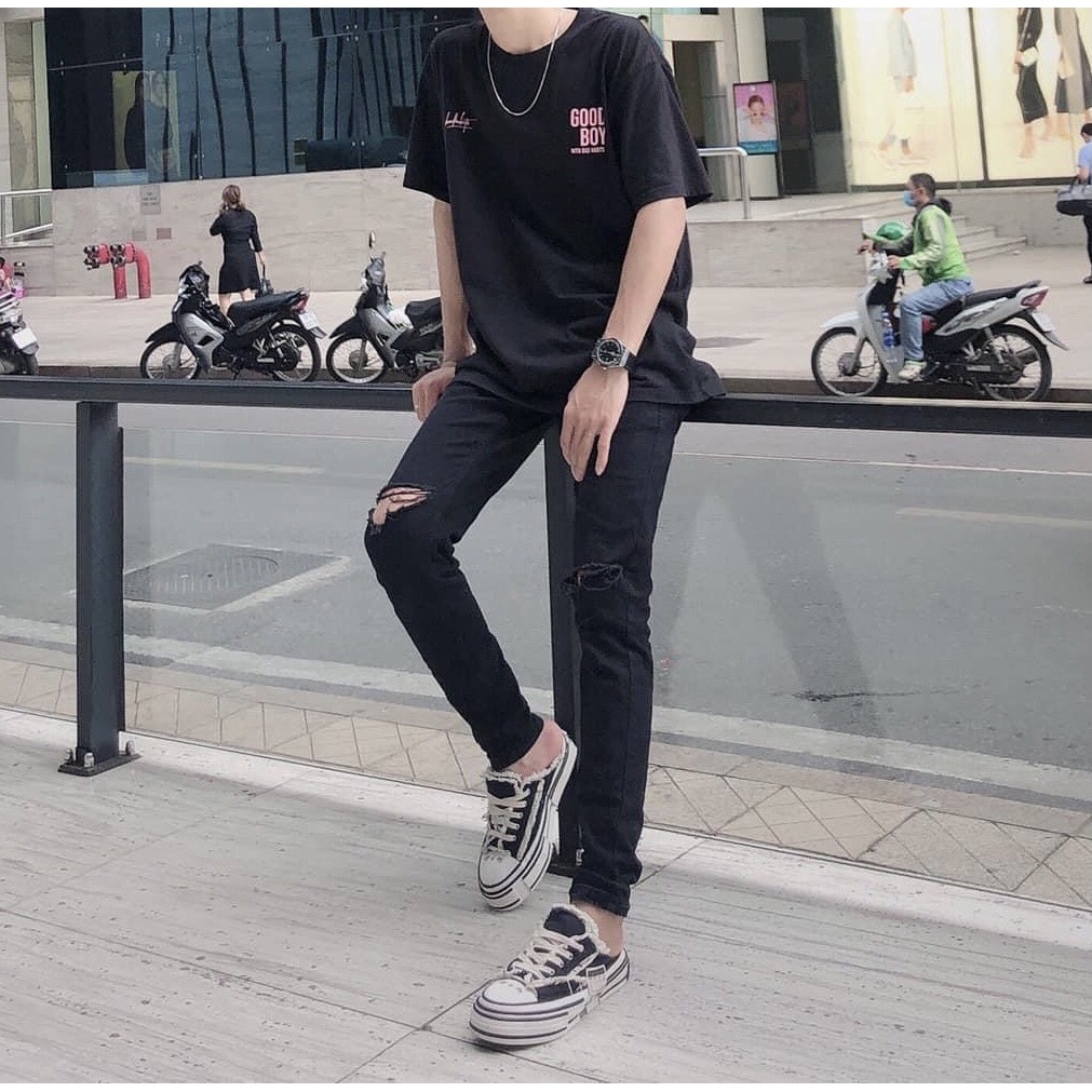 [FreeShip + Xả Khỏ] Quần Jean Nam Đen Rách Gối Vải Co Giãn, Không Phai Màu Dáng Skinny Trẻ Trung Năng Động - J04 | BigBuy360 - bigbuy360.vn