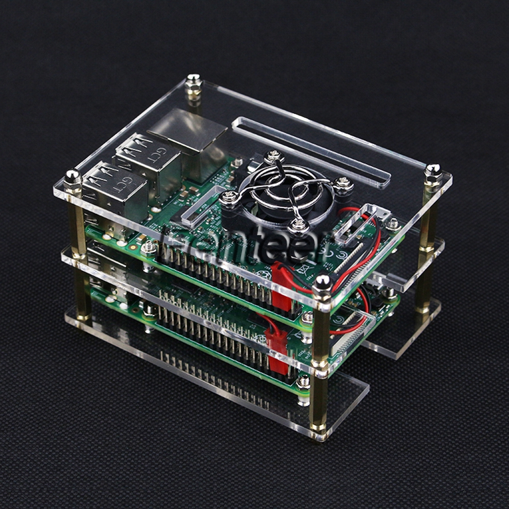Hộp Đựng Chuyên Dụng Cho Raspberry Pi 3 2 B + 2 Lớp Kèm Quạt Tản Nhiệt