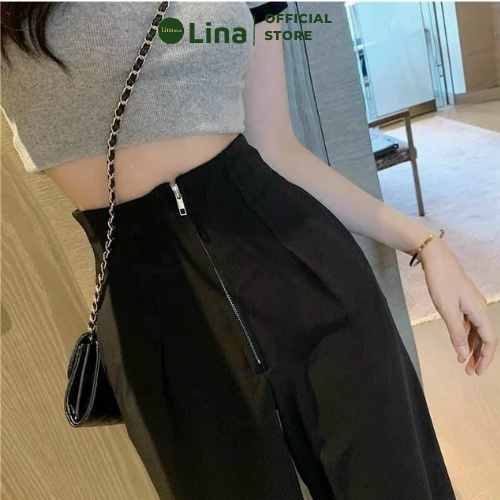 Quần Ống Rộng Cạp Cao Khóa Trước Chất Đẹp LINASTORE 004