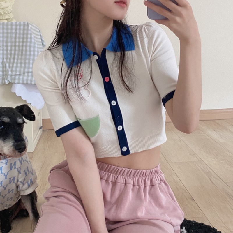 Áo Croptop Tay Ngắn Phối Nút Hoạ Tiết Hoa Thêu Nữ Tính | BigBuy360 - bigbuy360.vn