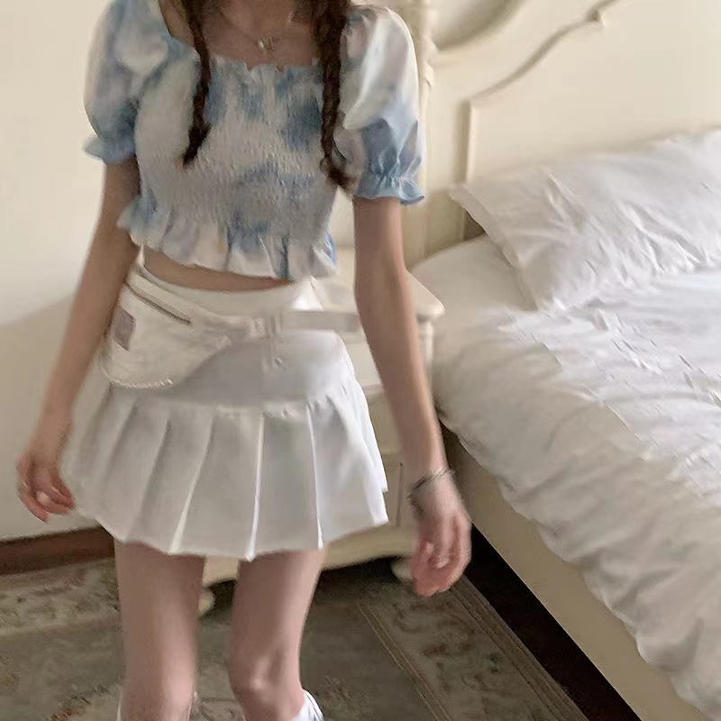 Áo Croptop Tay Phồng In Họa Tiết Hoa Phong Cách Pháp Cổ Điển Thời Trang Mùa Hè Cho Nữ