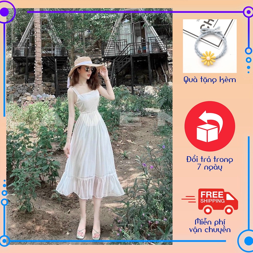 Đầm maxi đi biển hở lưng 2 dây cột nơ dáng xòe ChemMix siêu xinh cho nàng đi biển, dạo phố