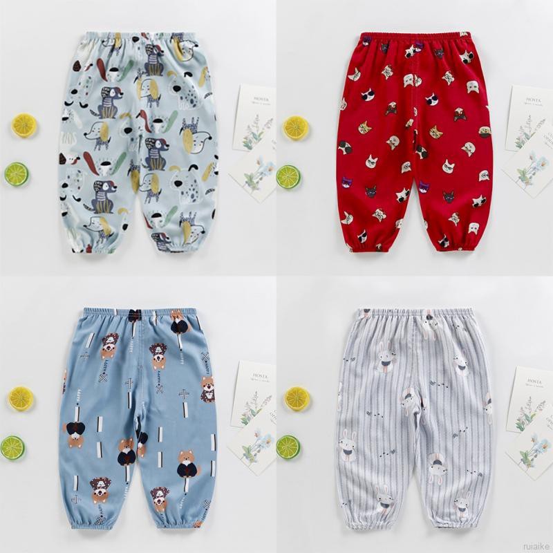 ruiaike  Summer Children Cartoon Anti-mosquito Pants Kids Breathable Air-conditioning Pants Elastic Long Trousers