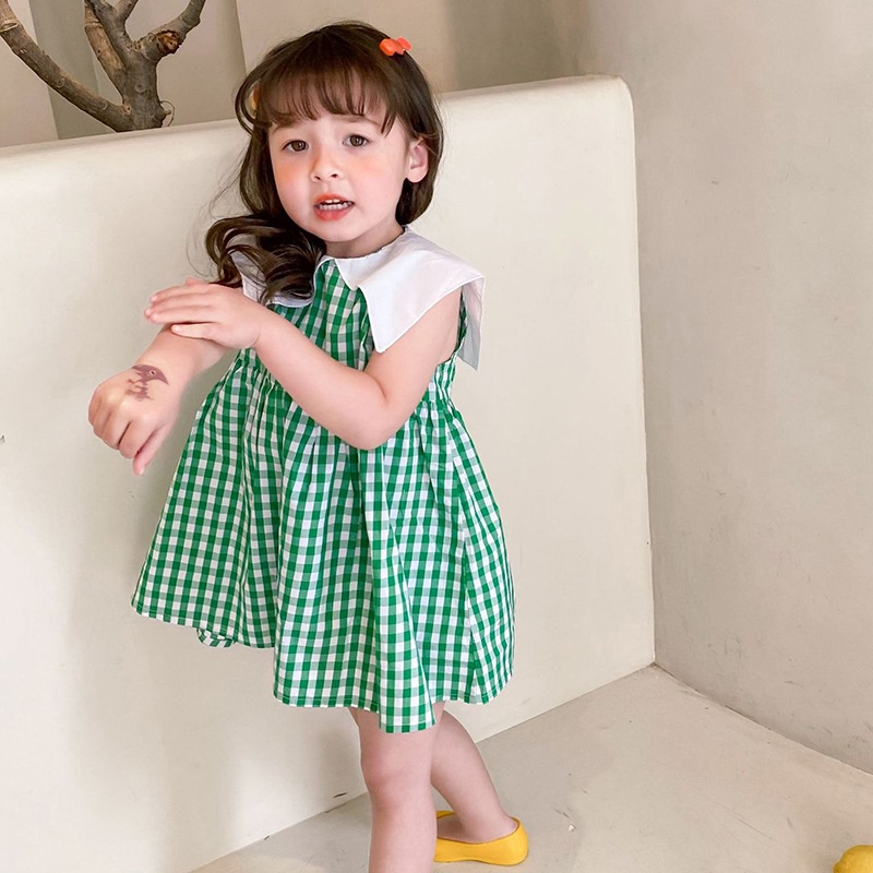 Đầm Công Chúa Cổ Thủy Thủ Không Tay Họa Tiết Kẻ Sọc Thời Trang Mùa Hè Se7En Dành Cho Bé Gái