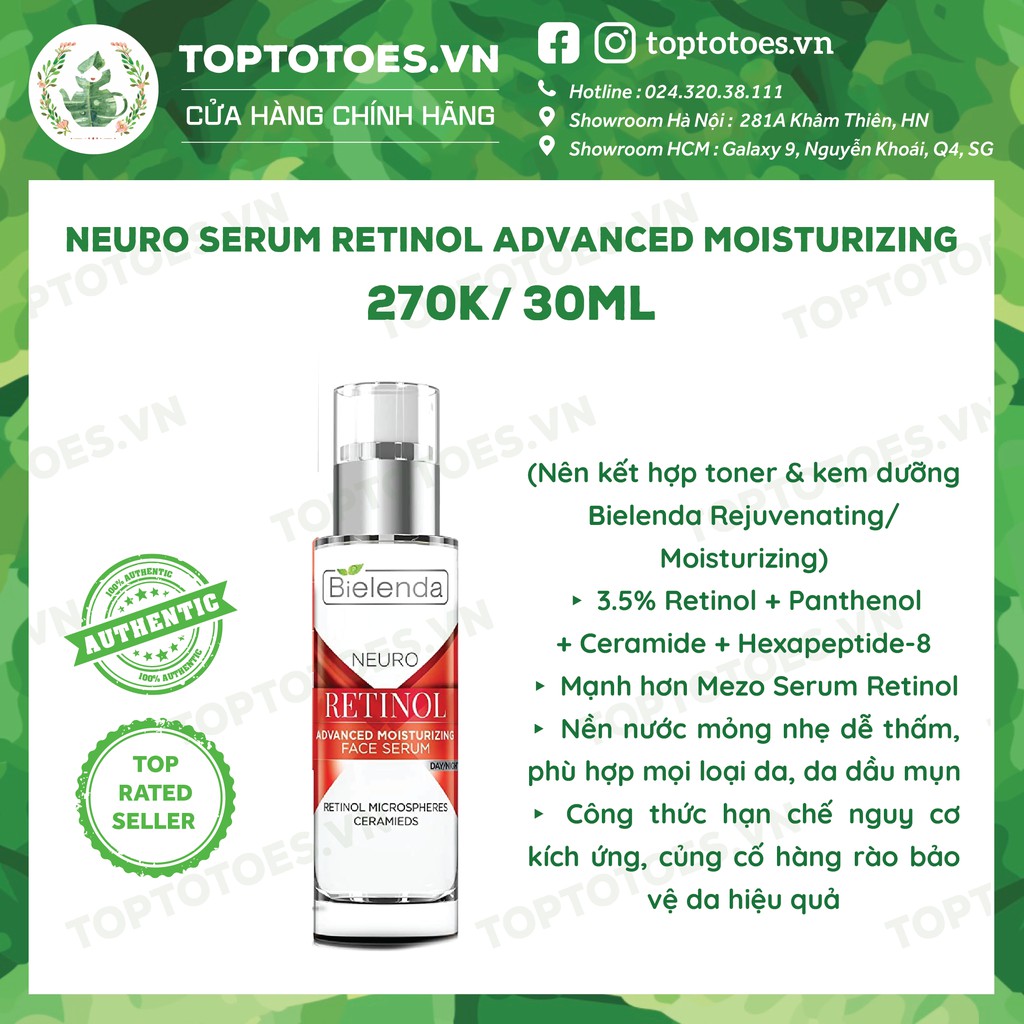 Serum Bielenda Retinol Neuro/ Mezo Skin Clinic 30ml trẻ hoá, làm da căng bóng, mờ thâm sẹo