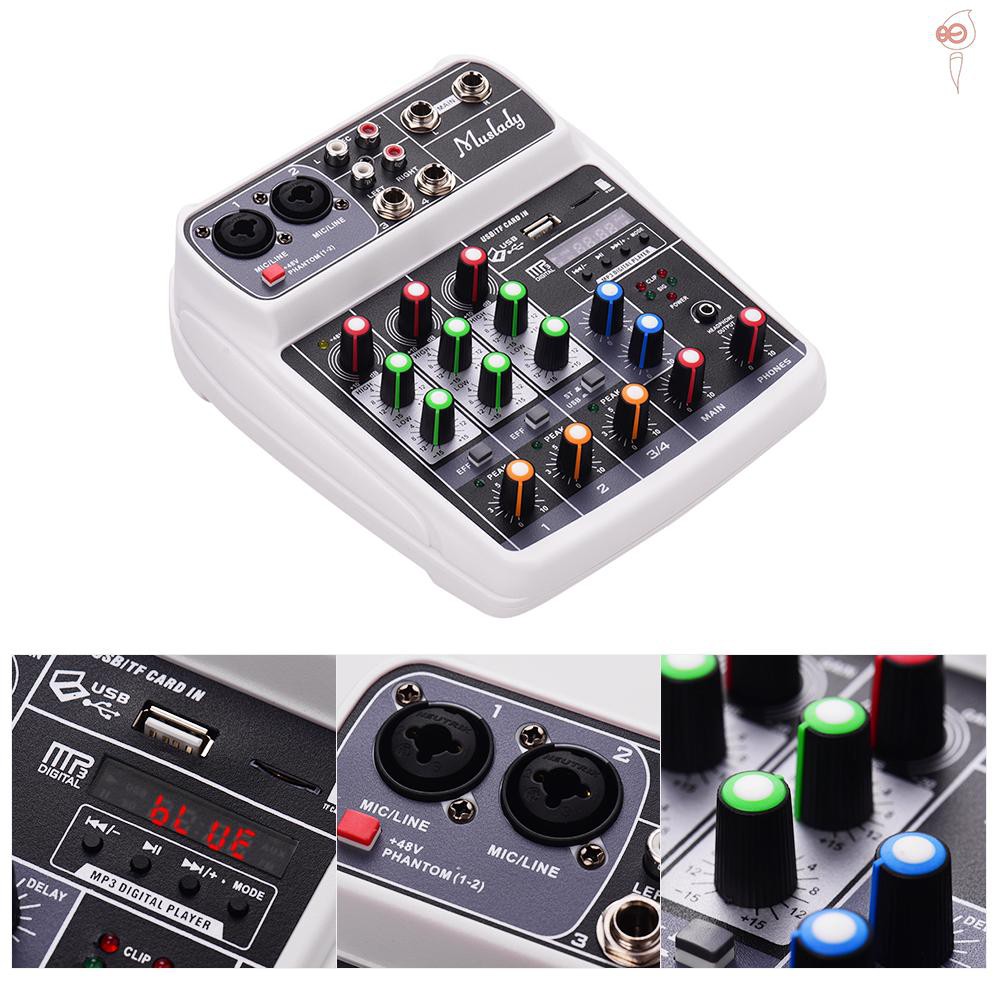 X&S Muslady AI-4 Compact Mixing Console Digital Audio Mixer 4-Channel BT MP3 USB Input +48V Phantom Power for Music Recording DJ Network Live Broadcast Karaoke