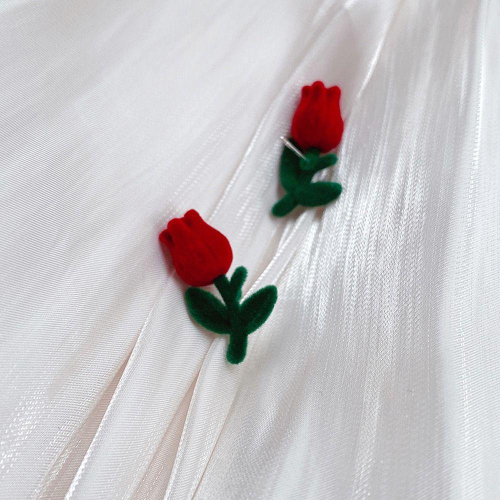 Bông Tai Dáng Dài Hình Hoa Hồng Vải Nhung Thanh Lịch Cho Nữ