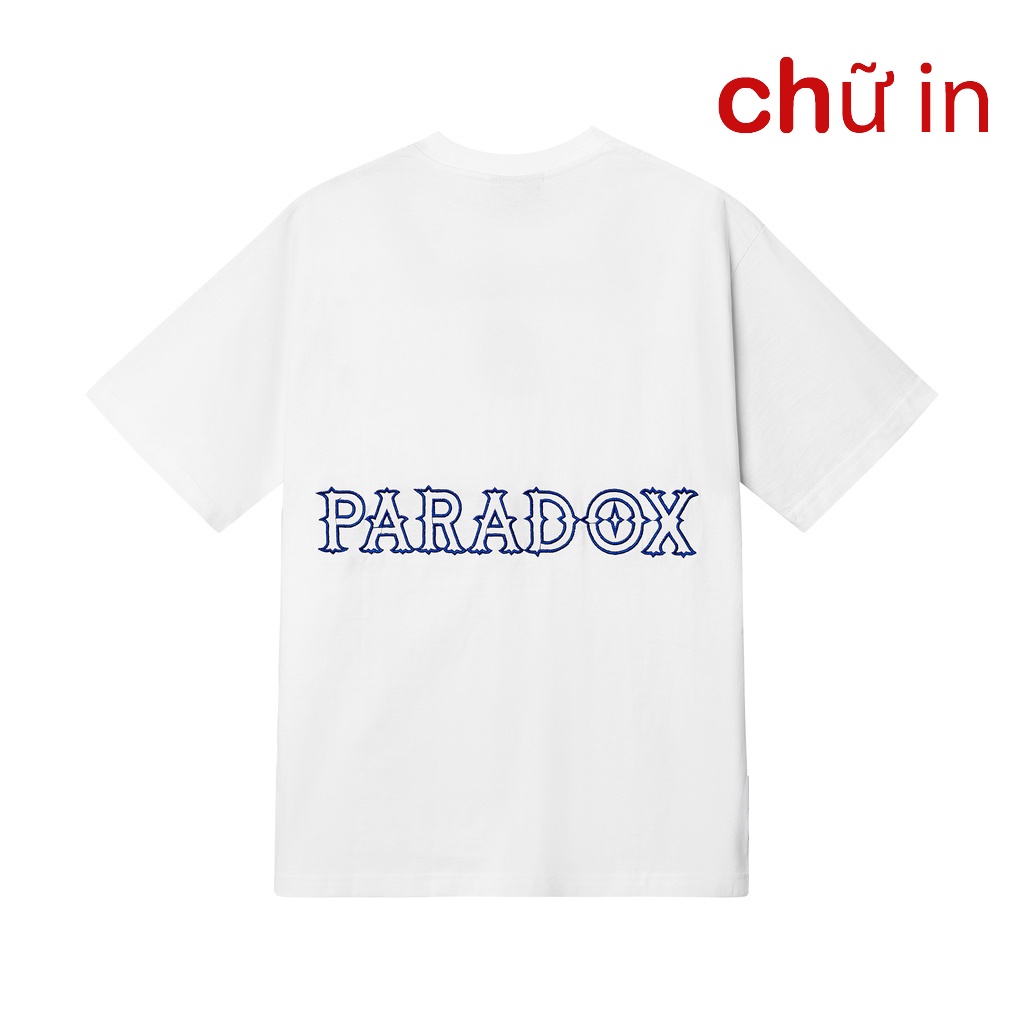 Áo thun form rộng Paradox tay lỡ - Unisex - CHỮ IN - ESSENTIAL EMBROIDERY TEE - Trắng, Đen