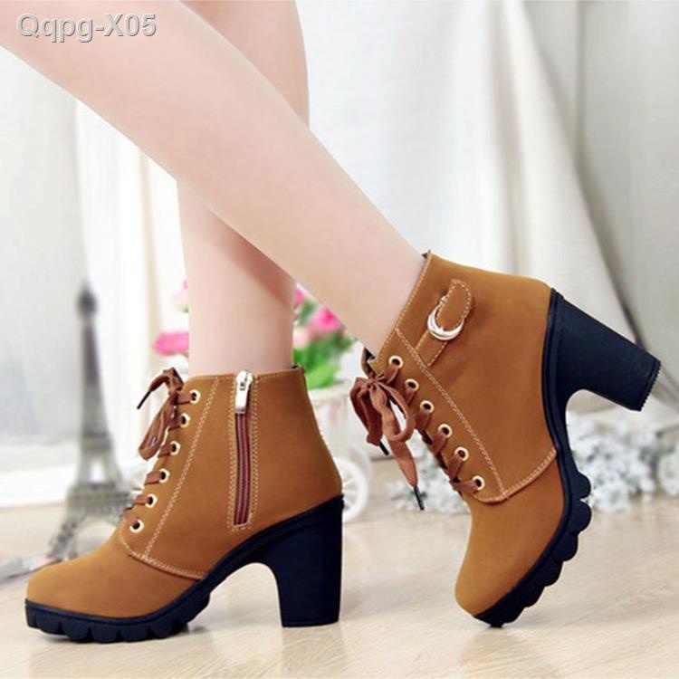 ✗ 【Gửi hàng từ Trung Quốc】Giày bốt Martin cao gót cổ ngắn đế dày thời trang mùa đông cho nữ 2021