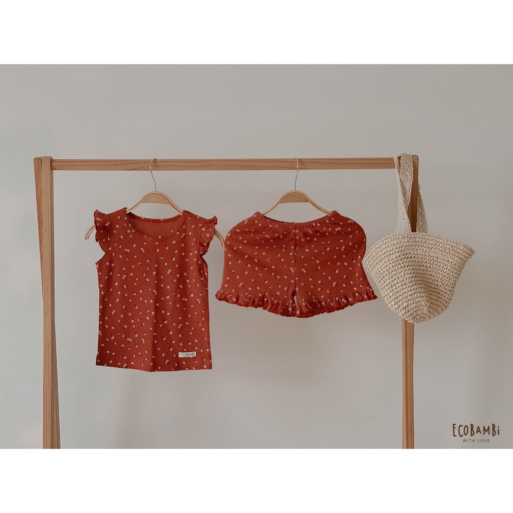 Bộ cotton thun Hàn bé gái Tay Cánh Tiên kiểu dệt hoa nhí Ecobambi