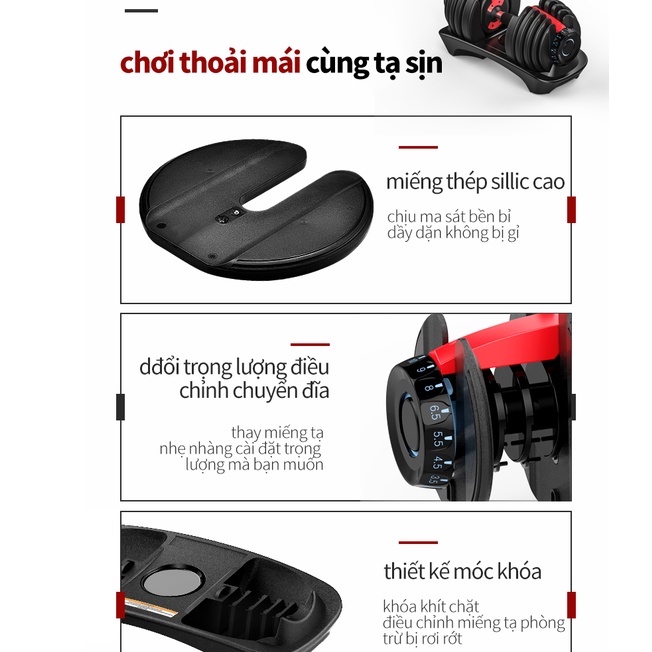 Tạ đơn điều chỉnh Tạ tay điều chỉnh Dumbell Cao Cấp 24kg Đa số điều chỉnh trọng lượng -Có khay đựng-Một chiếc 24kgTạ tay