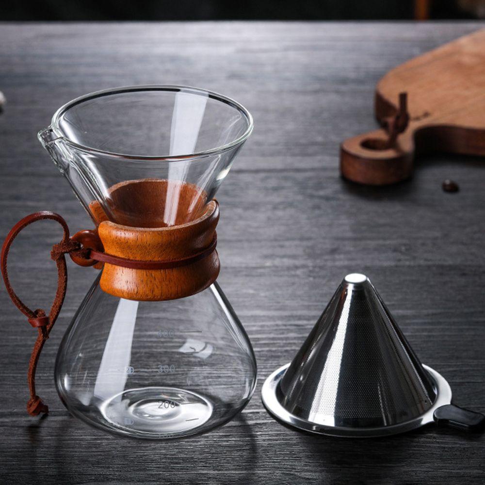 Ấm Đun Nước Bằng Thép Không Gỉ Tay Cầm Gỗ Và Kính Lọc 400ML