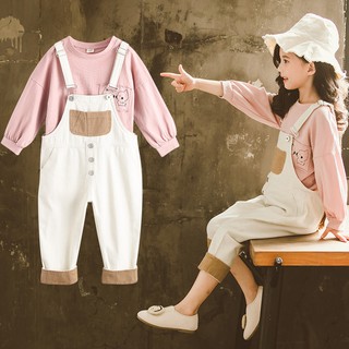 [SẴN, SHIP 24H]  Thời trang bé gái 11 tuổi (3 - 12 tuổi☑️ Set Quần Yếm Và Áo Tay Dài☑️Yếm quần cho bé gái 12 tuổi