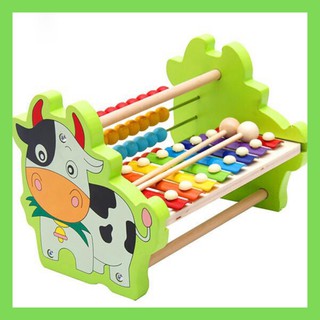 Đồ Chơi Gỗ - Bàn Tính Và Đàn Gỗ Hình Con Bò - Đồ Chơi Gỗ Thông Minh Cho Bé