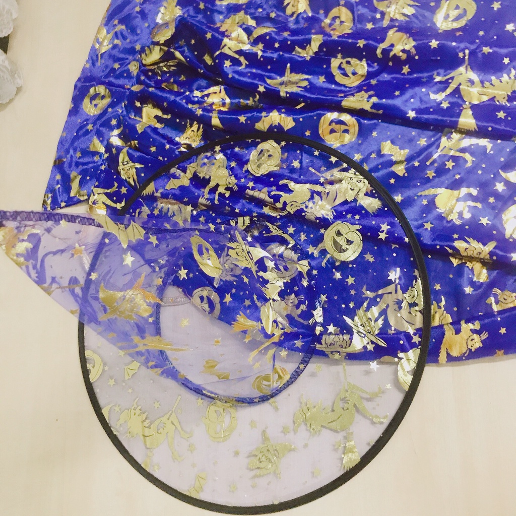 Set áo choàng phù thuỷ kèm nón cho bé 2-10 tuổi, áo choàng phù thủy và nón hóa trang Halloween